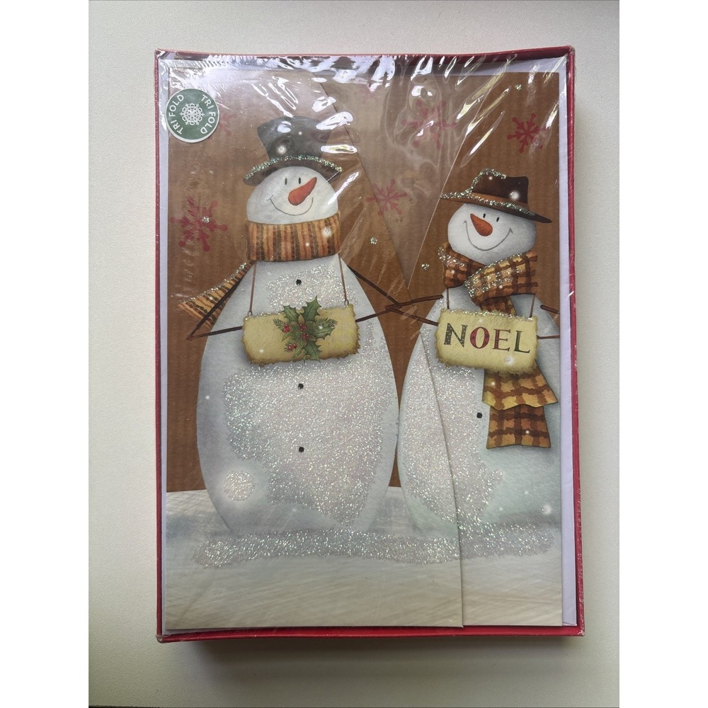 1 Pack Holiday Style 12 Tri Foldโ Christmas Cards & Envelopes Snowman Noel